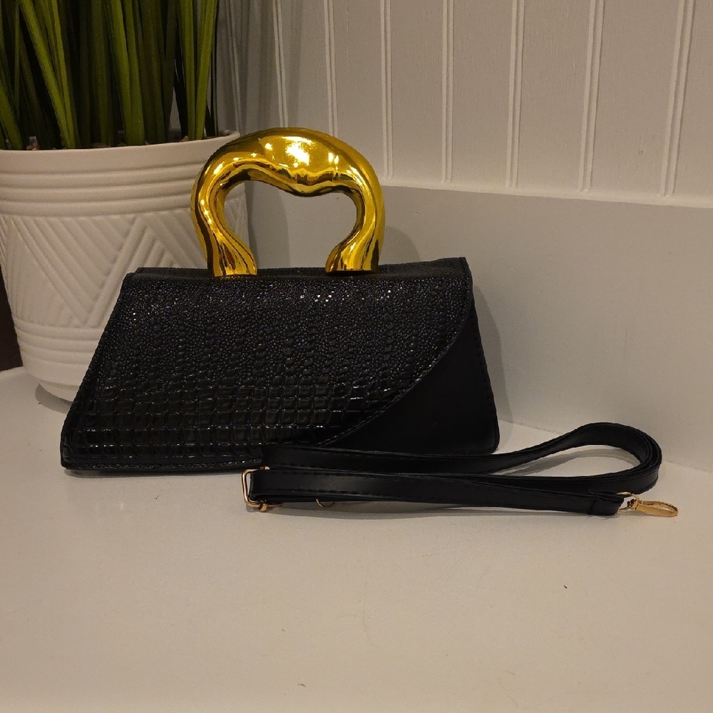 25. Elegant Black Clutch with Gold Handle - Picture 2 of 6